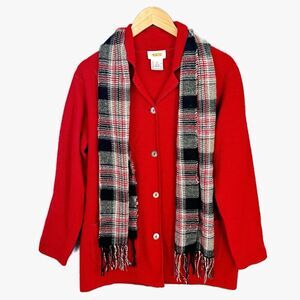 Talbots Red Boiled Wool Jacket Coat Sz Medium Lightweight 4 Button Pockets Scarf